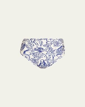 Jonathan Simkhai Teya Ruched High-Rise Bikini Bottoms - Blue