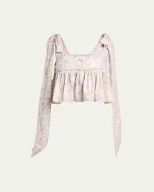 Chloé Painted Flowers Cotton Top - Natural