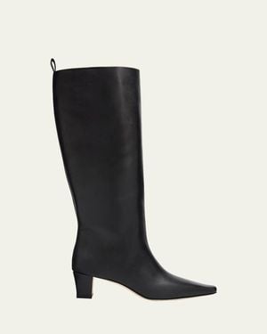 Manolo Blahnik 50Mm Leather Knee-High Low-Heel Boots - Black