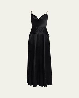 Jason Wu Cowl-Neck Pleated Satin Peplum Gown - Black