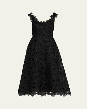 Teri Jon Sleeveless Organza Lace Midi Dress - Black