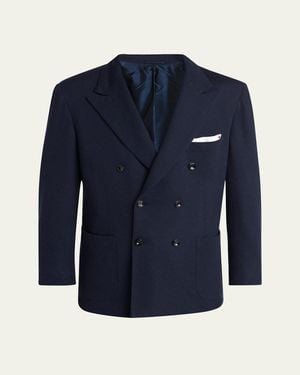 Kiton Cashmere Jersey Double-Breasted Blazer - Blue