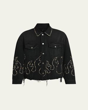 Amiri Oversized Studded Flame Denim Jacket - Black