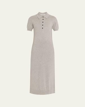 Maria McManus Heathered Cashmere Short-Sleeve Midi Polo Dress - White