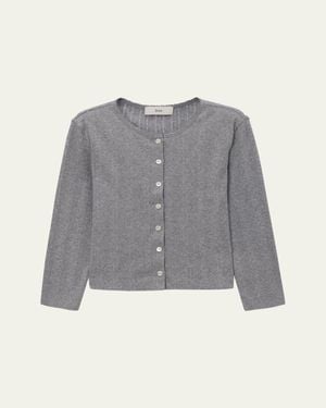 DUNST Pointelle Knit Crewneck Cardigan - Gray