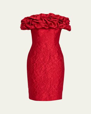 Teri Jon Off-Shoulder Textured Jacquard Dress