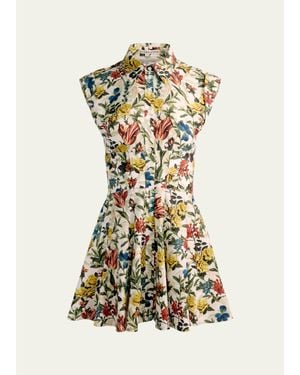 Alice + Olivia Kim Paneled Floral Mini Shirtdress - Metallic