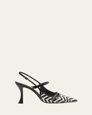 Alexandre Birman 85Mm Tita Zig-Zag Raffia Slingback Pumps - Natural