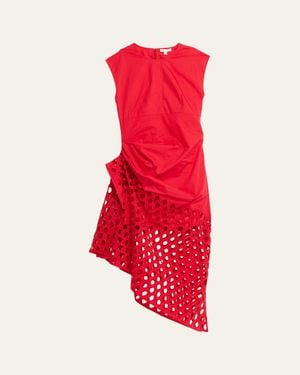 DIOTIMA Notting Broderie Anglaise Asymmetric Draped Midi Dress - Red