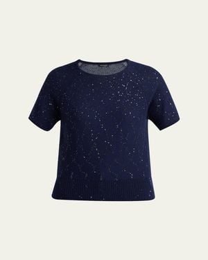Kiton Cashmere Paillette Short-Sleeve Crewneck Sweater - Blue