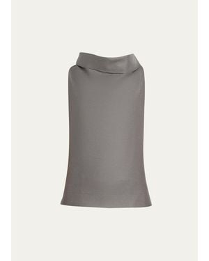 Issey Miyake Wool Draped Cowl-Neck Sleeveless Top - Gray