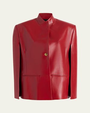 KHAITE Dolso Single-Breasted Leather Cape Jacket - Red