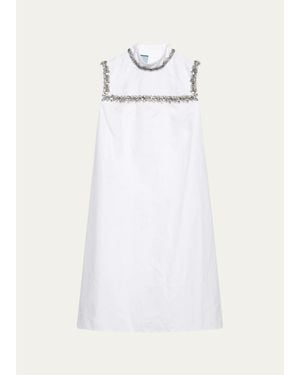 Prada Embellished Cotton Mini Dress - White