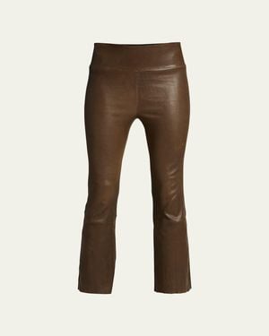 SPRWMN High-Waist Flare-Leg Cropped Leather Leggings - Green