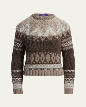 Ralph Lauren Jacquard Cashmere-Blend Crewneck Sweater - Gray