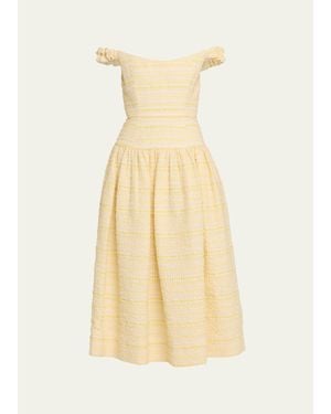 Markarian Georgie Striped Seersucker Off-The-Shoulder Midi Dress - Natural