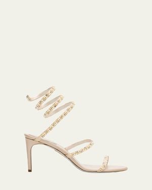 Rene Caovilla Cleo Pearly Crystal Snake-Wrap Sandals - Natural
