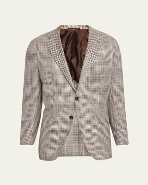 Kiton Cashmere And Silk Multi-Check Deconstructed Sport Coat - Gray
