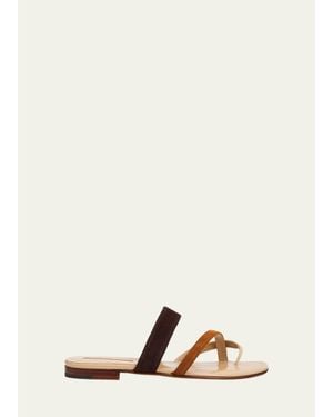 Manolo Blahnik Susa Suede Crisscross Flat Sandals - Natural