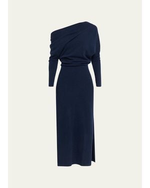 Altuzarra Kasos One-Shoulder Draped Cashmere Midi Dress - Blue