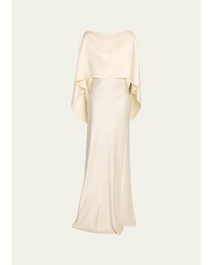 Heirlome Anna Draped Capelet Backless Silk Maxi Dress - Natural
