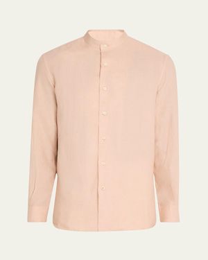 Loro Piana Elia Linen Mandarin-Collar Sport Shirt - Pink