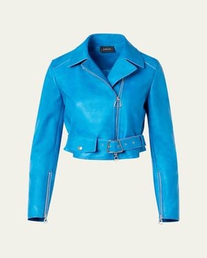 Akris Avril Cropped Nappa Leather Jacket - Blue