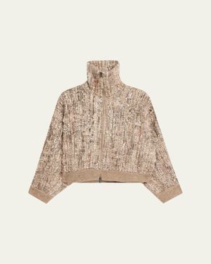 Brunello Cucinelli Sequined Mohair Cardigan - Natural