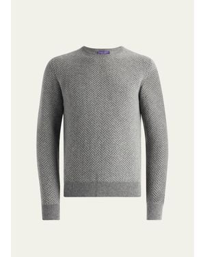 Ralph Lauren Textured Herringbone Cashmere Crewneck Sweater - Gray