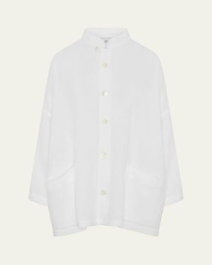 Eskandar Longer-Back Wide Mandarin Jacket (Long Length) - White