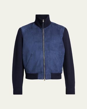 Tom Ford Suede And Merino Wool Hybrid Full-Zip Blouson - Blue