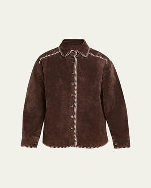 Still Here Long-Sleeve Western Suede Shirt - Brown