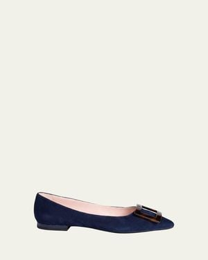 Roger Vivier Gommettine Suede Ballerina Flats - Blue