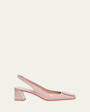 Santoni Lemon Patent Buckle Slingback Pumps - Pink