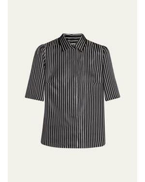 Maria McManus Striped Satin Bell Sleeve Button-Down Blouse - Gray