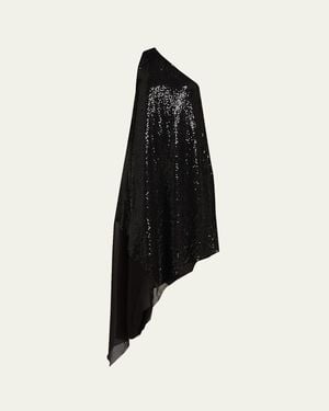Michael Kors Draped One-Shoulder Sequin Midi Dress - Black