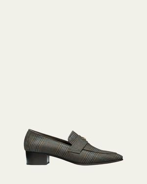 Bougeotte Plaid Wool Block-Heel Loafers - Brown