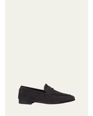 Bougeotte Flaneur Suede Shearling Penny Loafers - White