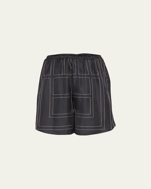 TOTEME Monogram Silk Twill Pj Shorts - Blue