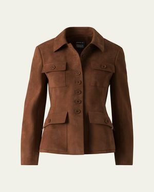 Akris Delia Suede Single-Breasted Utility Jacket - Brown
