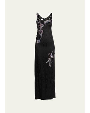 Dries Van Noten Sleeveless Embroidered Faille Column Gown - White