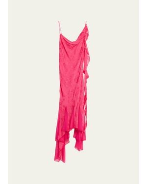 Ronny Kobo Aeris Draped Floral Jacquard Godet Midi Dress - Pink