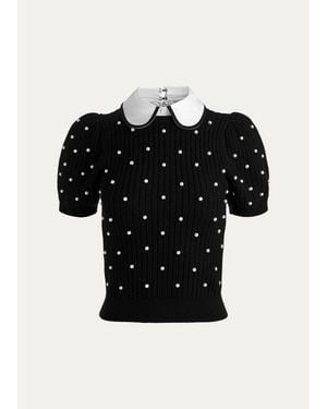 Alice + Olivia Chase Embellished Stretch-Wool Puff-Sleeve Sweater - Black