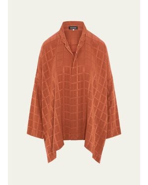 Eskandar Jacquard Silk Satin Shirt - Orange