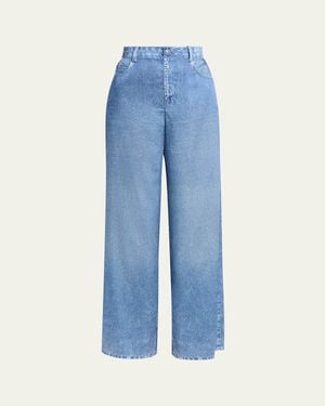 Kobi Halperin Sage Denim-Print Wide-Leg Pants - Blue