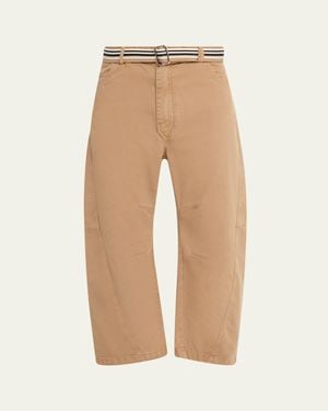 Mordecai Cotton Belted Barrel-Leg Pants - Natural