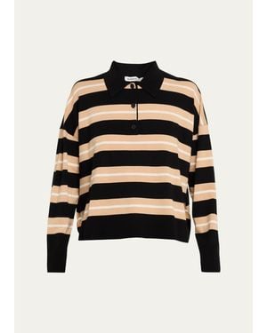 Jonathan Simkhai Thames Striped Wool-Cashmere Polo Shirt - Black