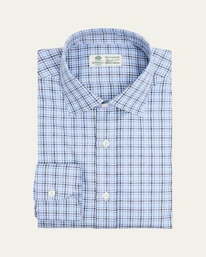 Luigi Borrelli Napoli Cotton Multi-Plaid Point Collar Dress Shirt - Blue