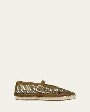 Alaïa Fishnet Suede Mary Jane Espadrilles - Natural