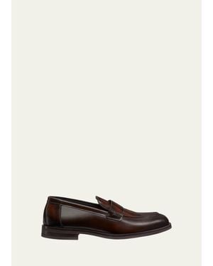 Stuart Weitzman Club Brushed Leather Slip-On Loafers - White